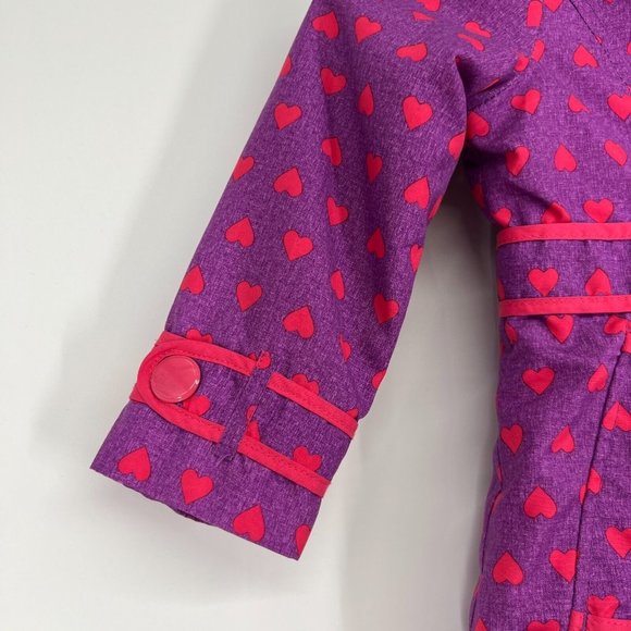 London Fog Girls Raincoat Jacket Purple Pink Heart Print Hooded Fleece Lined - Picture 6 of 12